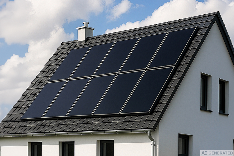 Photovoltaikanlage auf dem Dach eines modernen Wohnhauses zur Nutzung von Solarenergie für die Stromerzeugung.